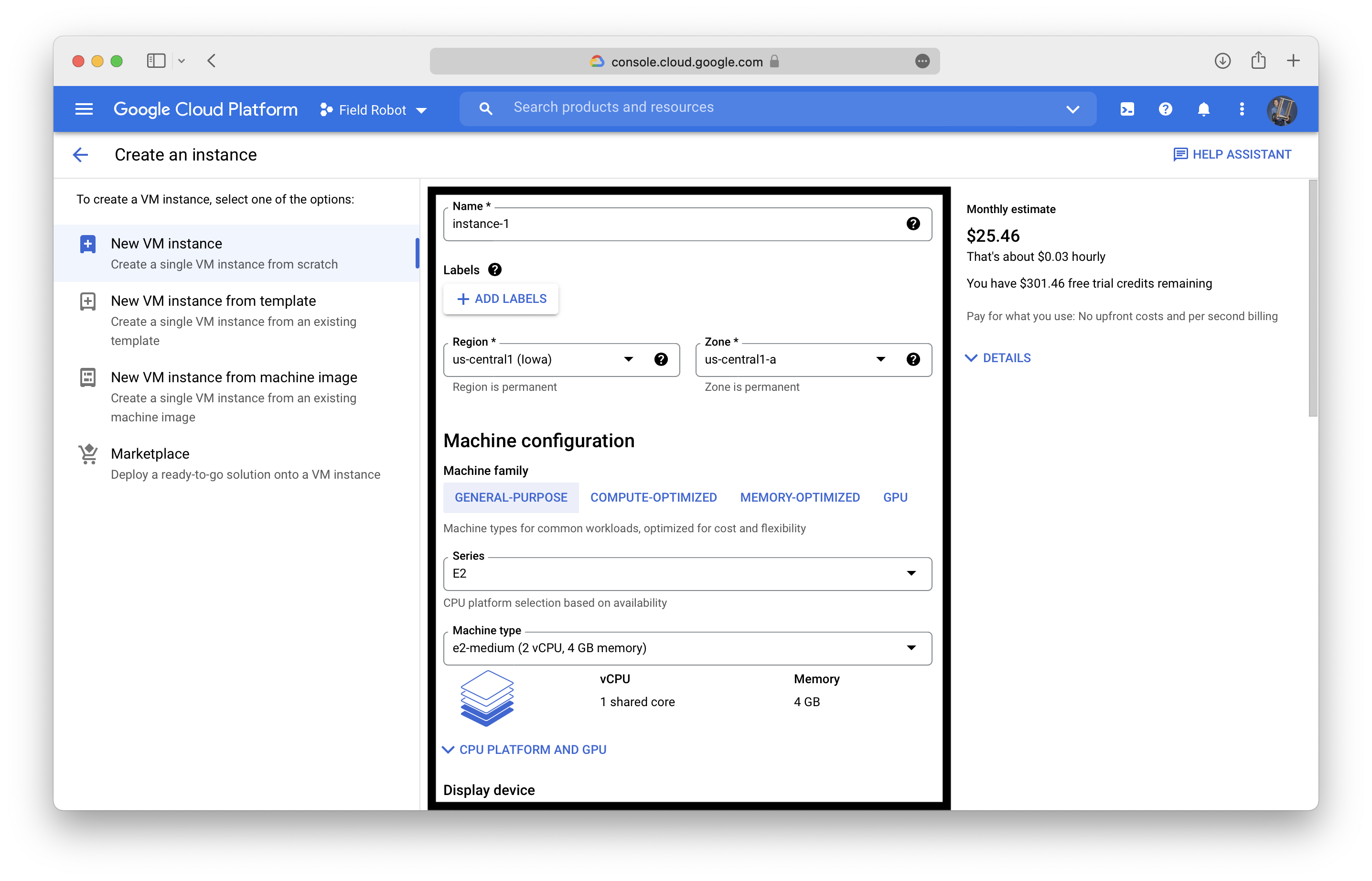 Google Cloud general VM Configuration
