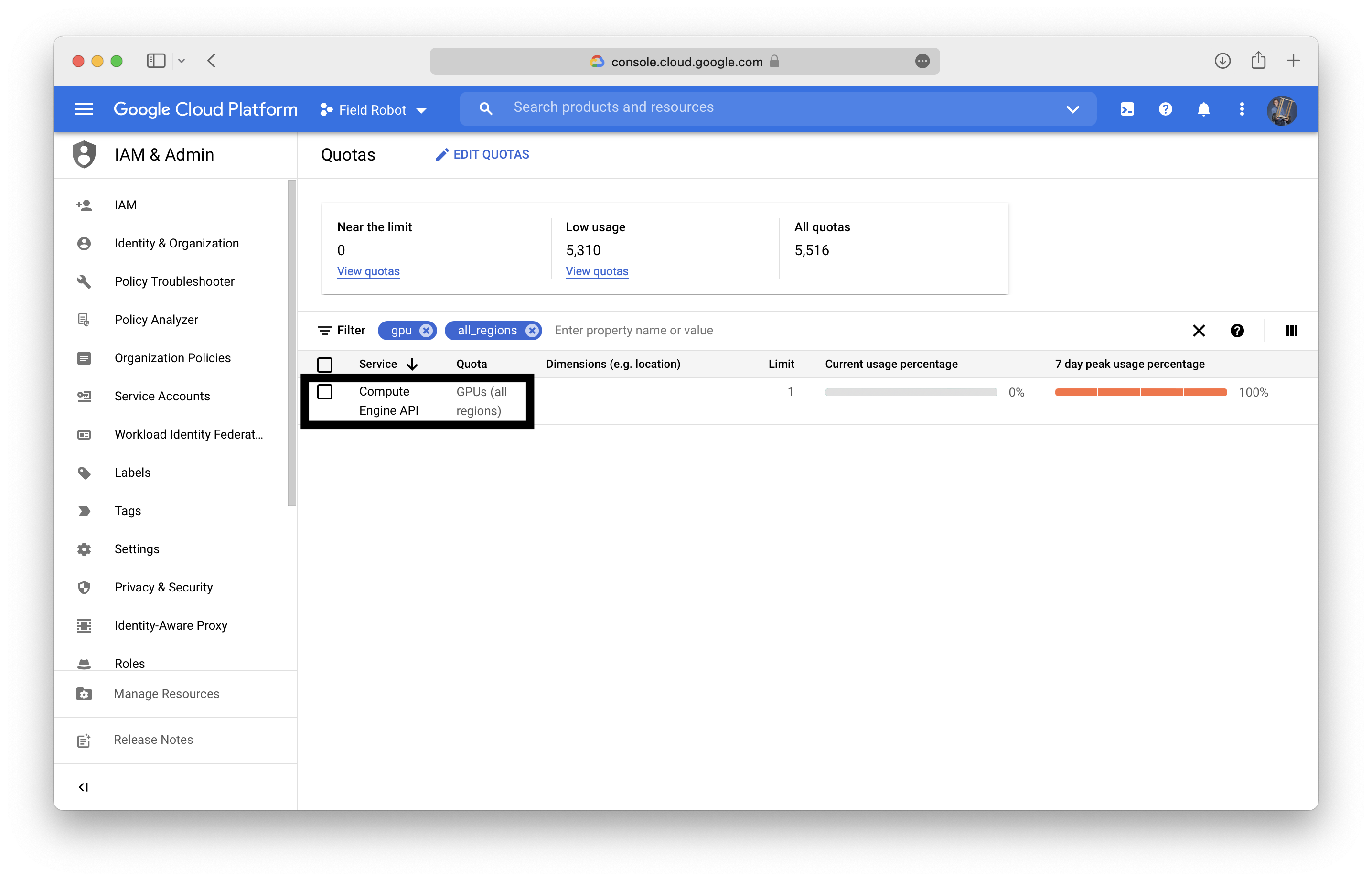 Google Cloud Quota All Regions