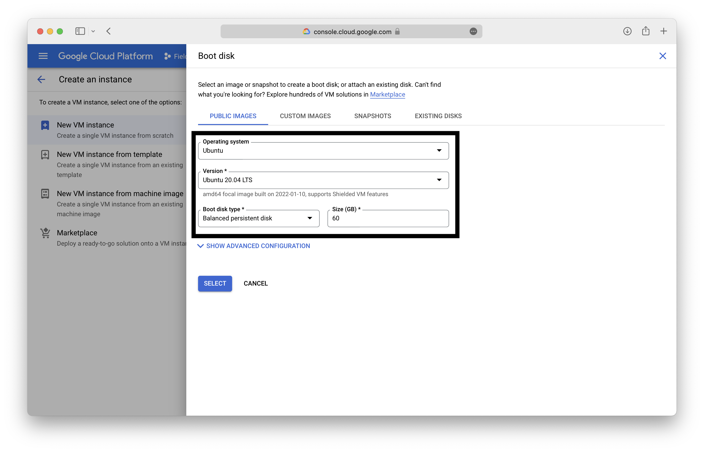 Google Cloud VM Boot Disk Details