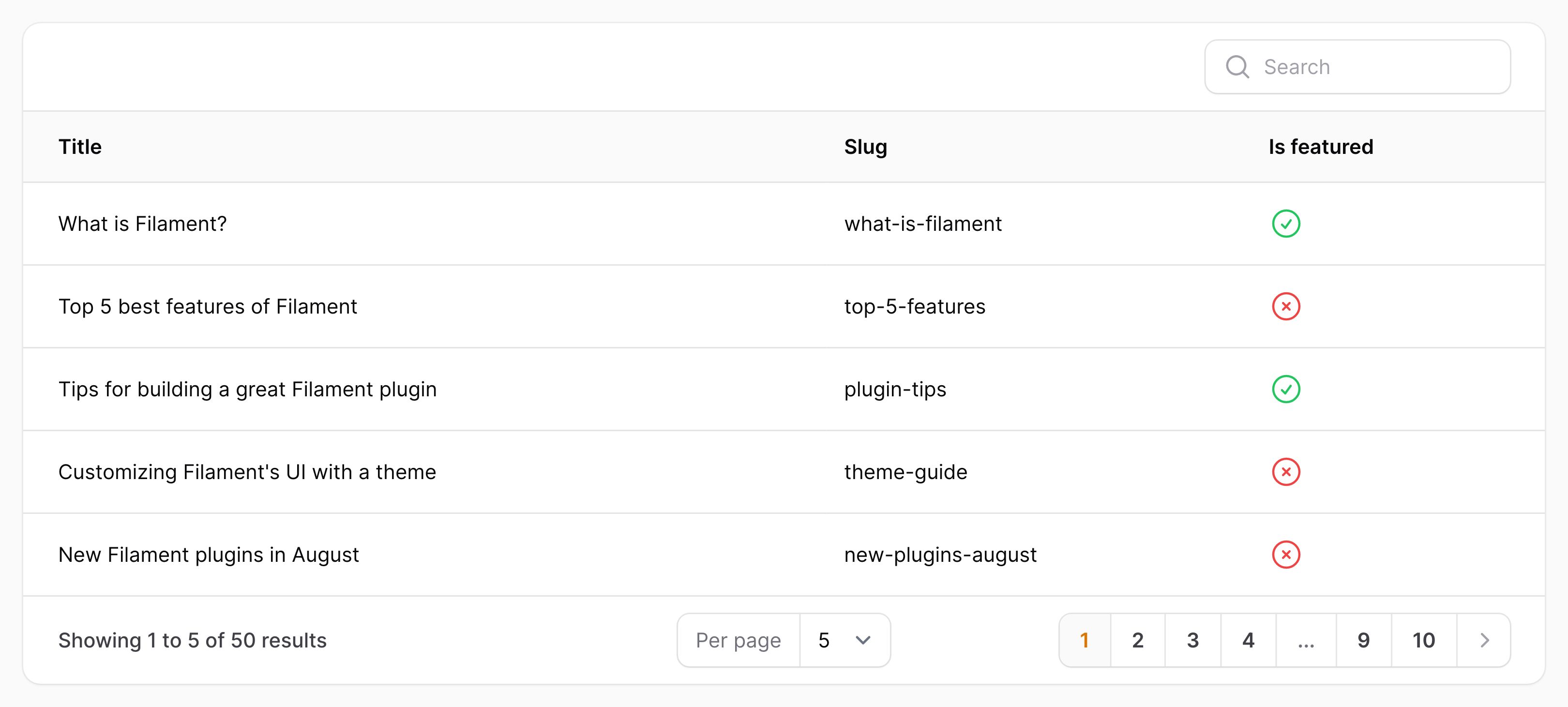 Table with searchable column