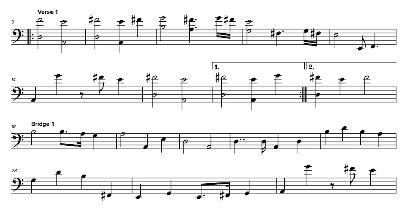 Bass score for part of Heart of Saturday night