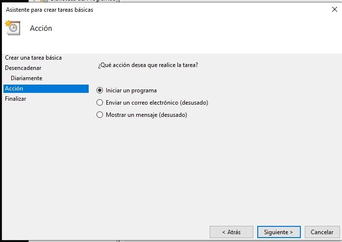 Programador de tareas en Windows, elige programa