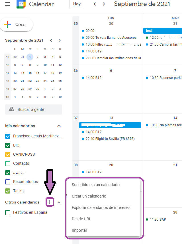 Opciones repetir evento Google Calendar