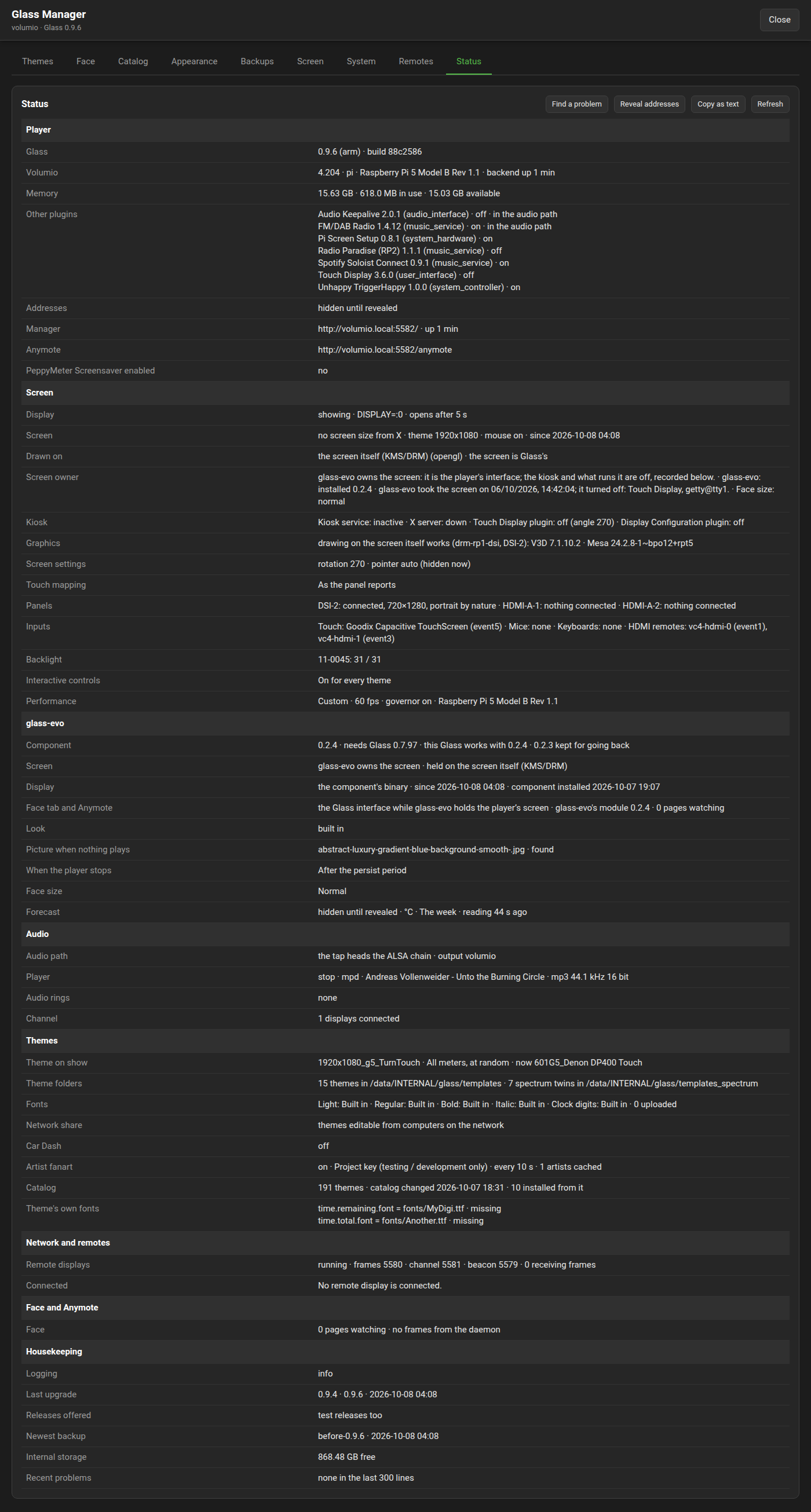 The Status tab