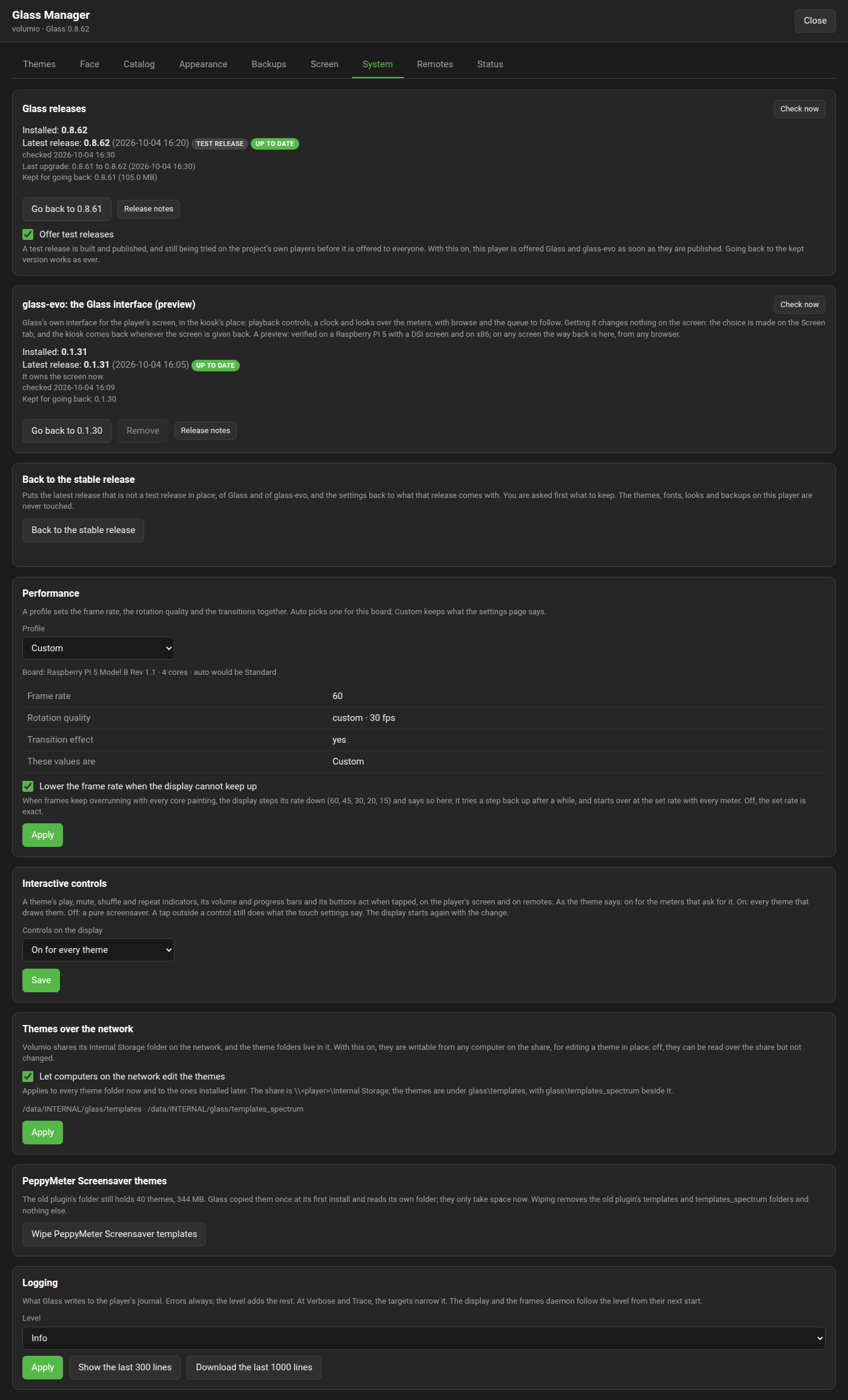 The System tab