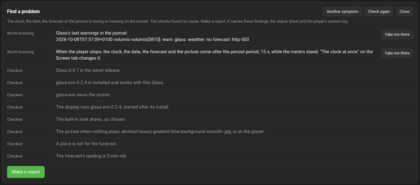 Find a problem on the Status tab: the findings for a symptom