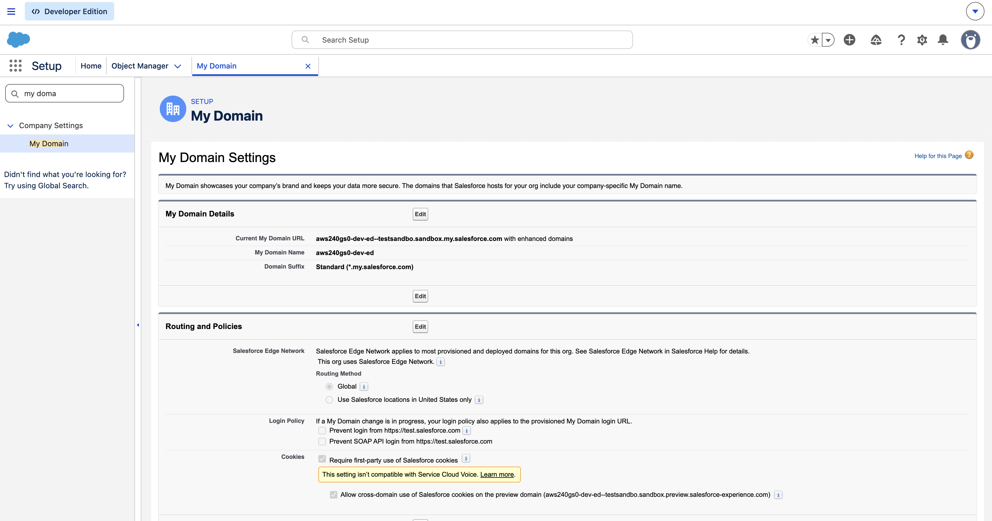 My Domain in a sandbox org