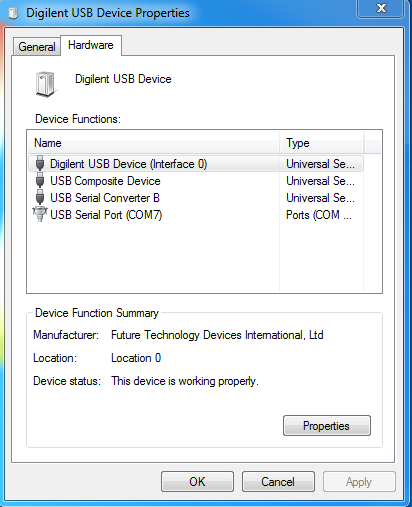 Digilent USB Serial COM Port