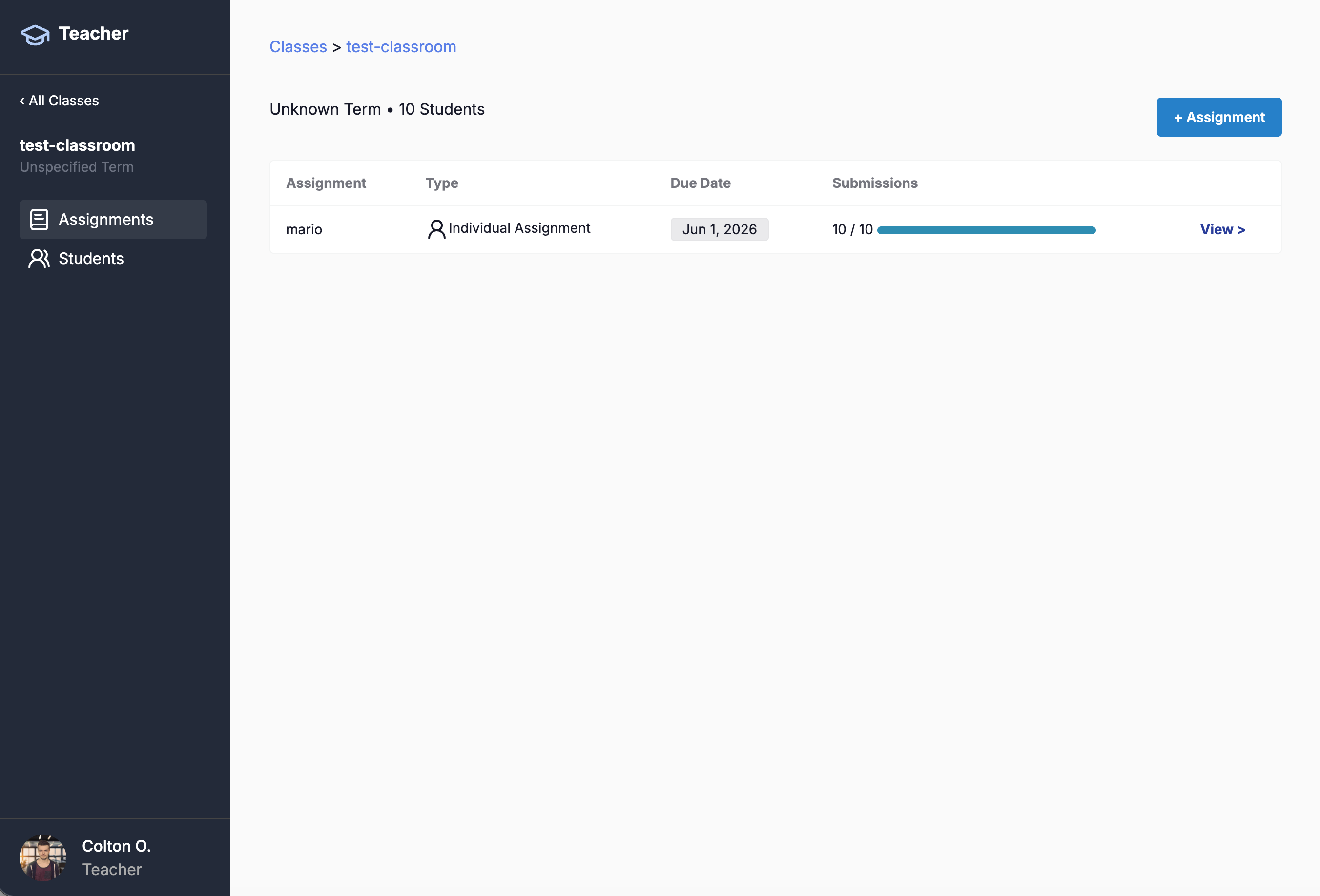 Assignments view