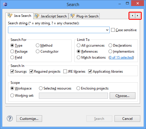 The File Search tab may does not appear at first: resize the window or use the arrows