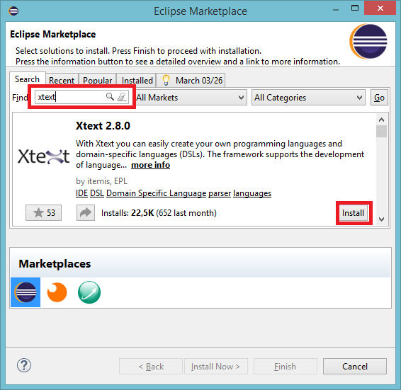 Install Xtext from Marketplace