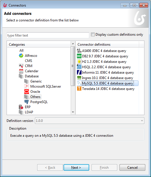 Database connector configuration