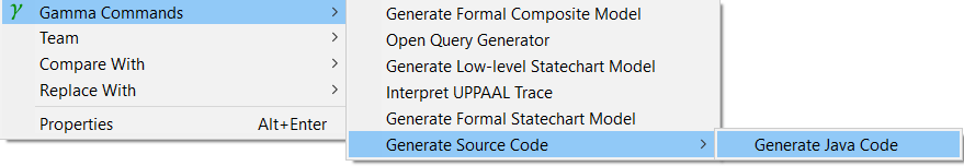 Menu: generate Java code