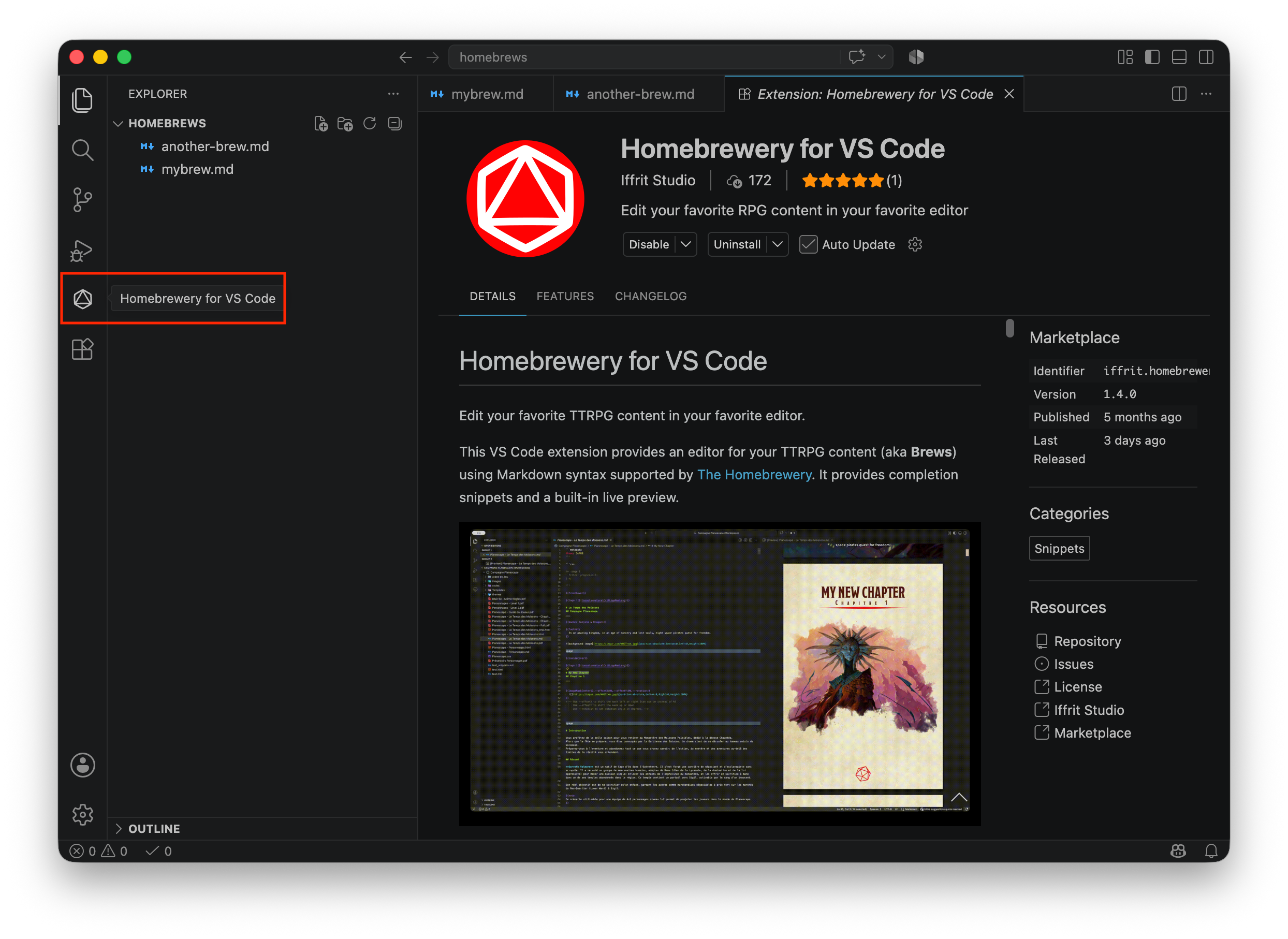 Screenshot that shows the extension view.