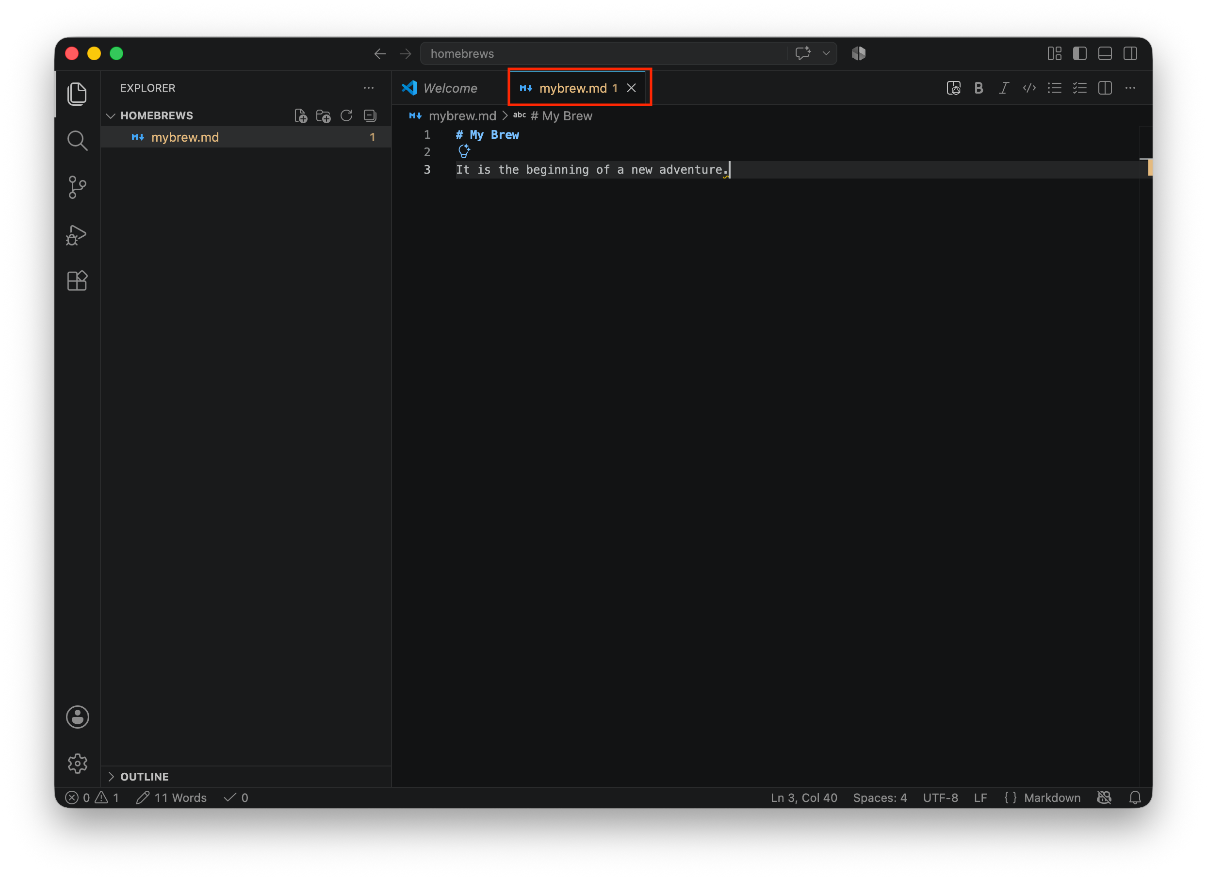 Screenshot that shows the Editor in the main area of the window.