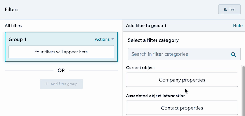 HubSpot company geolocation filter