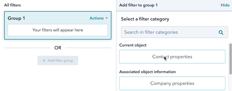 HubSpot contact Buyer Intent filter example
