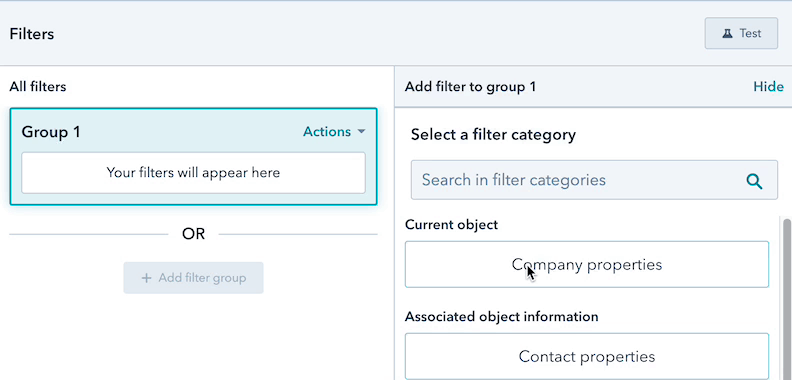 Hubspot 30 day company filter