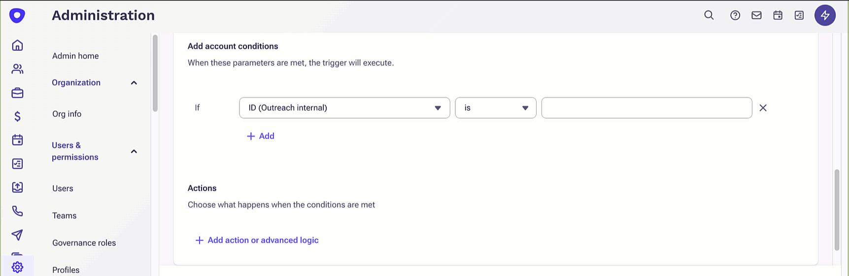 demo showing how to add account conditions in Outreach for a trigger