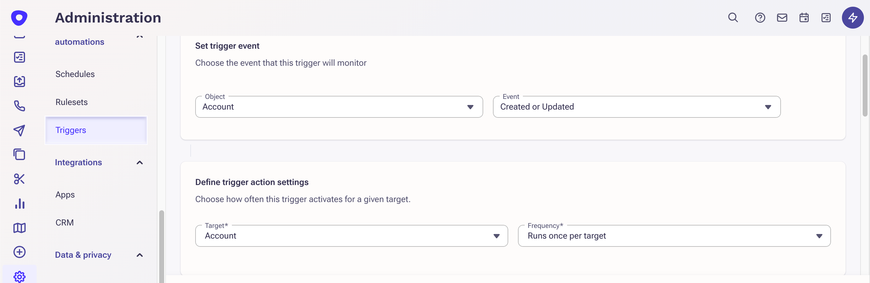 image showing the triggers section in Outreach