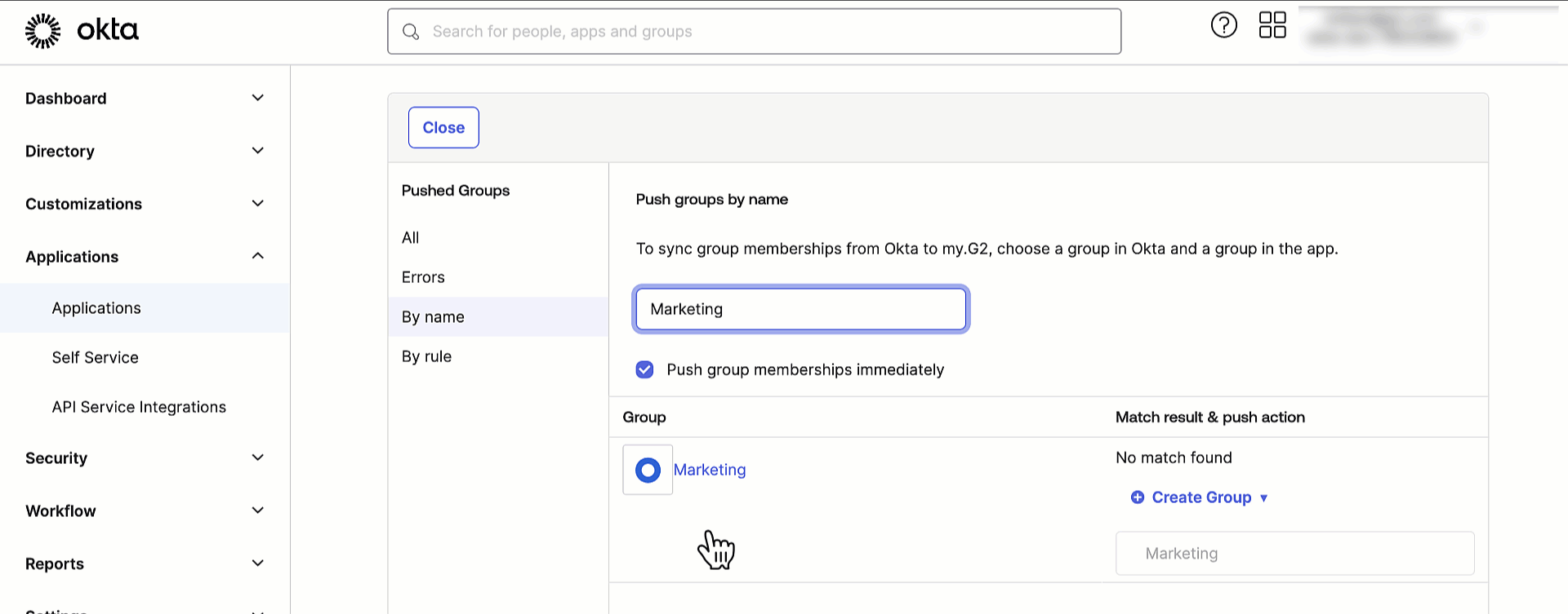 Choose your push option, either create group or link to an existing group.