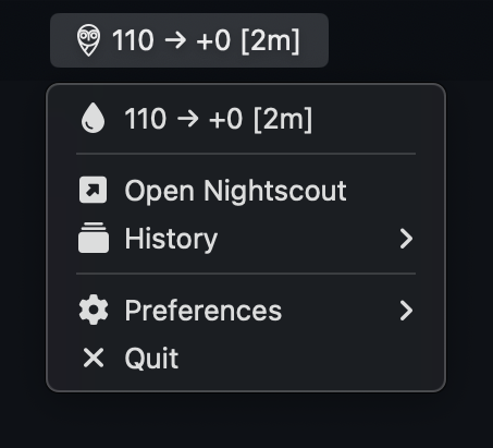 Nightscout Menu Bar Screenshot