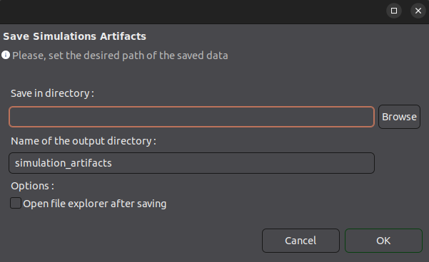 Save Artifacts Menu