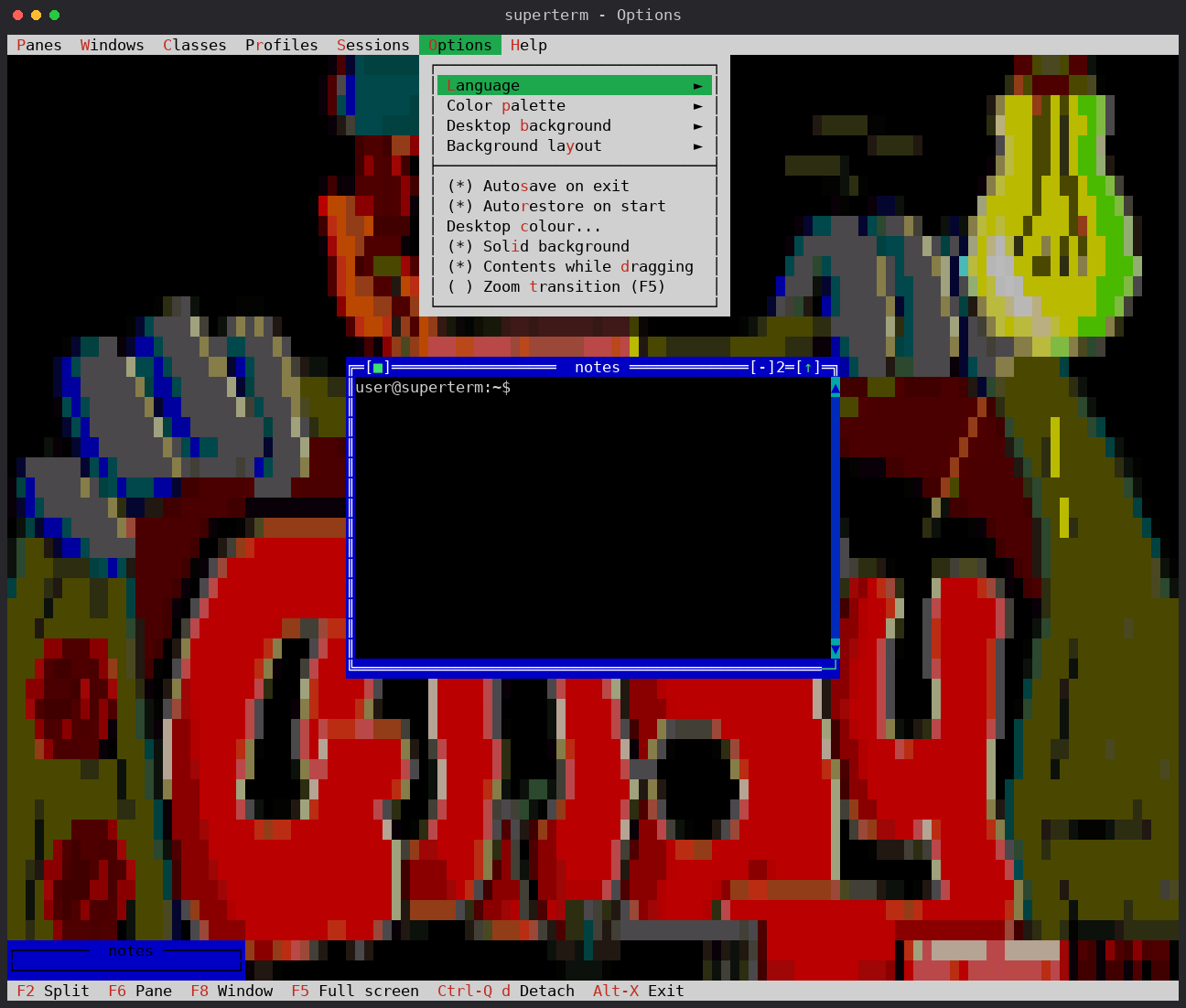 The Options menu