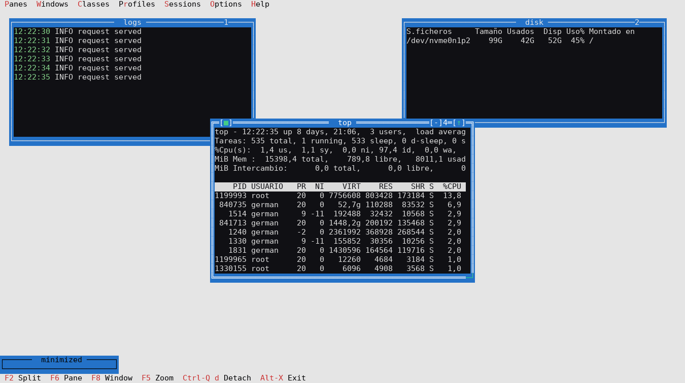 A superterm workspace, then F5 maximizing the centre pane