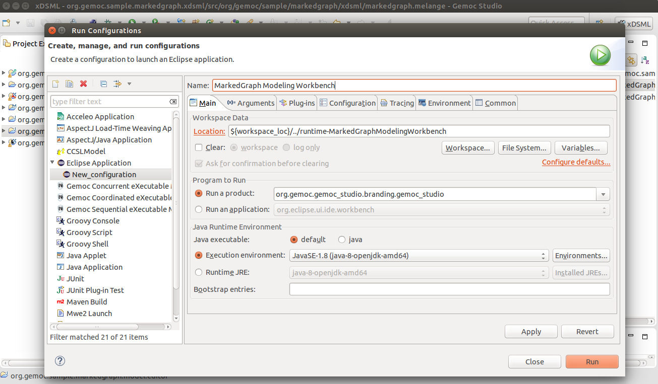 Define the Marked Graph Modeling Workbench configuration