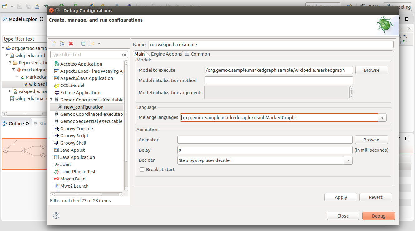 Define the configuration to run the wikipedia example