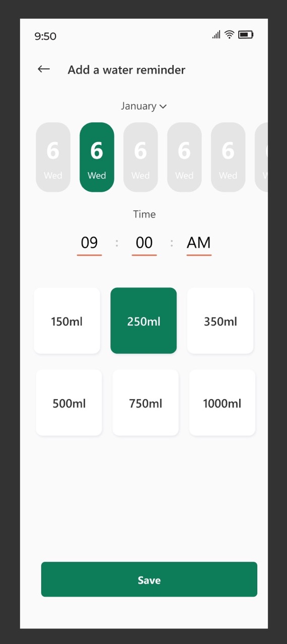 Application of timewheel widget in water reminder app