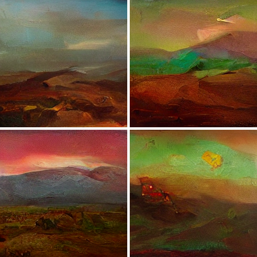 Prompt = A martian landscape painting, oil on canvas