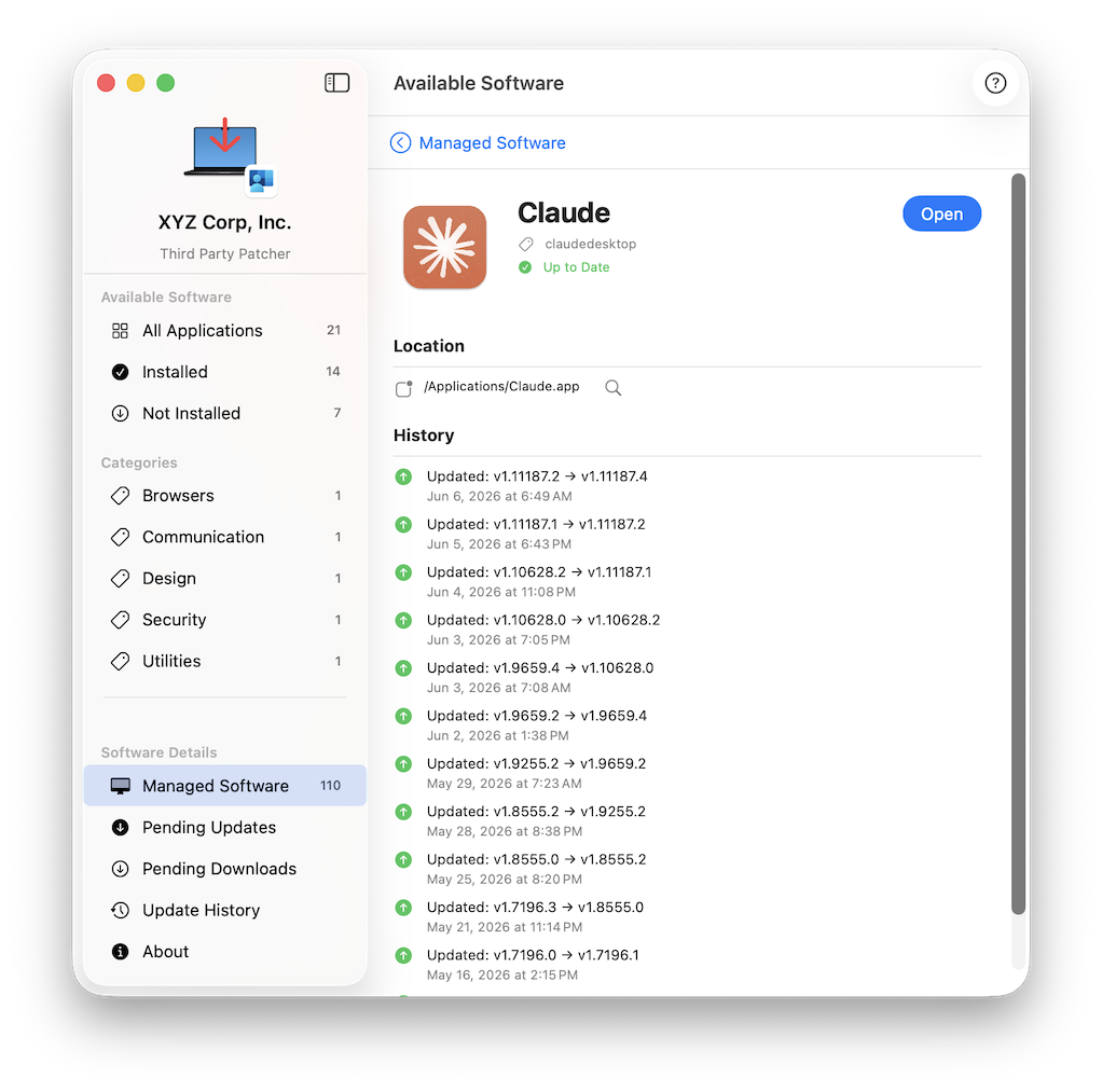 Managed app detail view