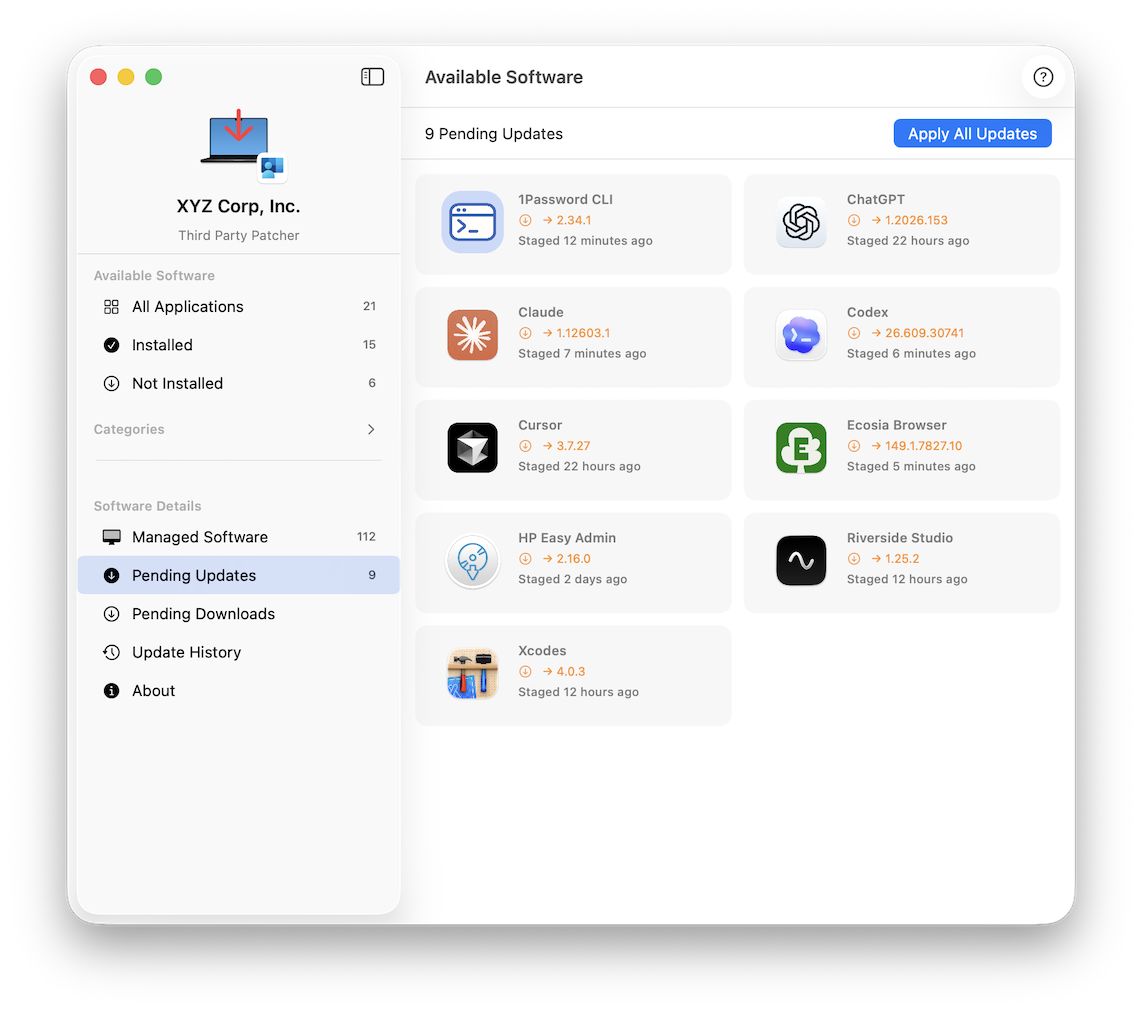 Pending Updates view