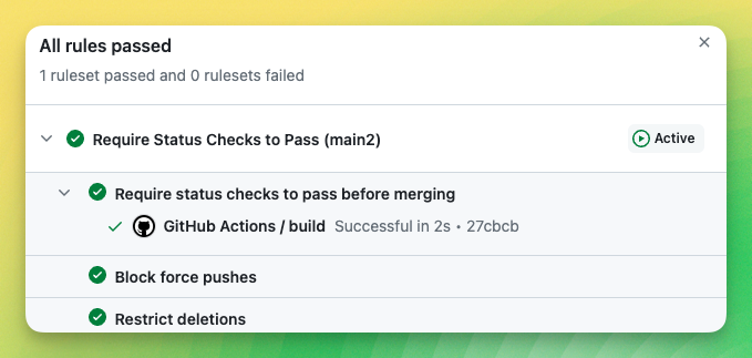 Rule insight instance showing a specific passed status check.
