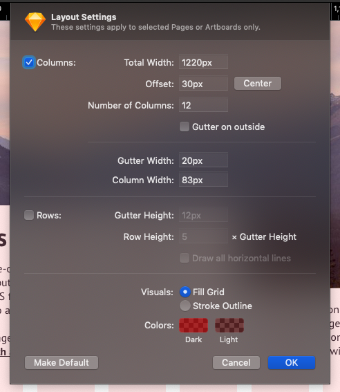 Sketch Layout settings