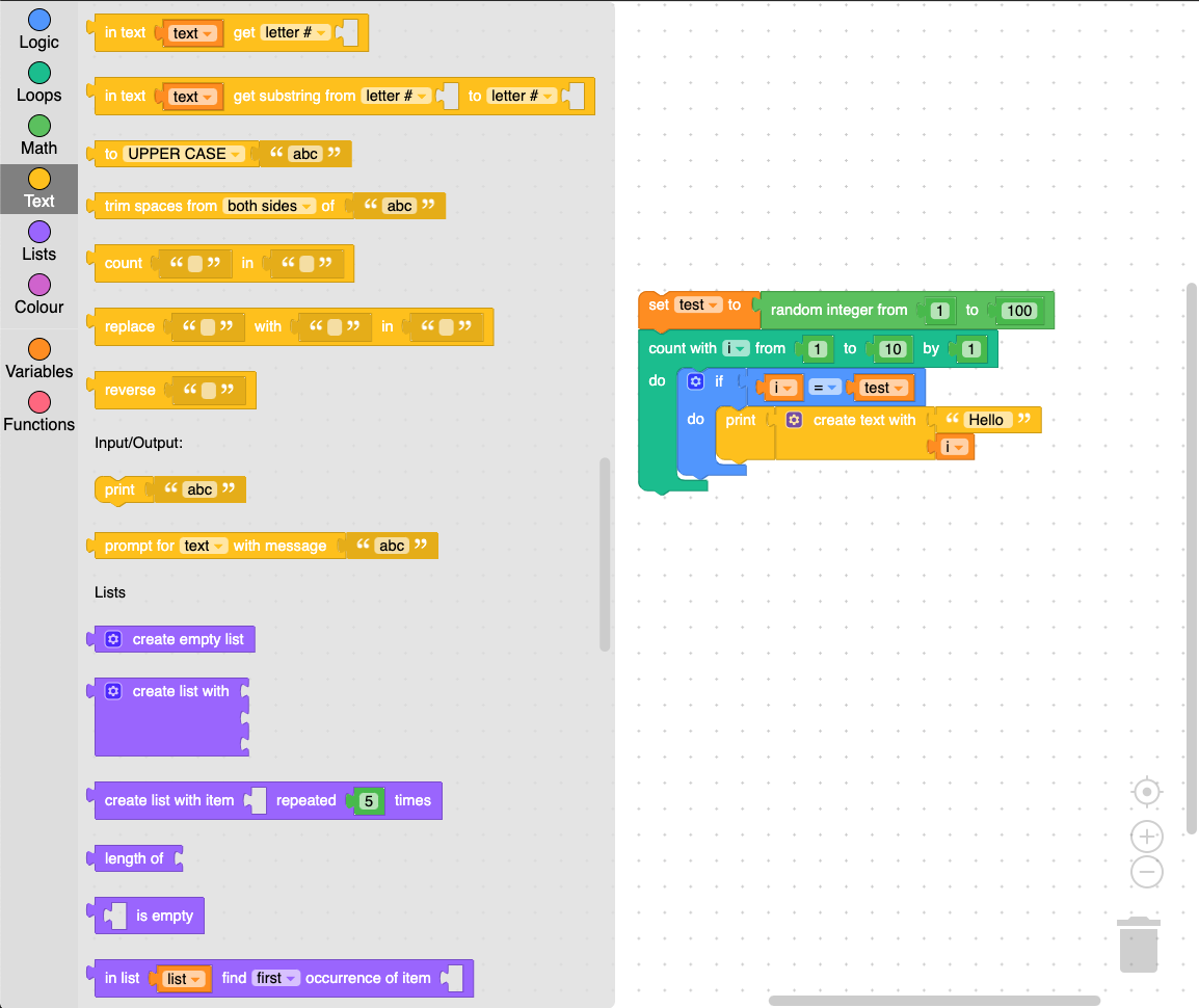 Screenshot of continuous toolbox showing multiple categories of blocks in the flyout at once