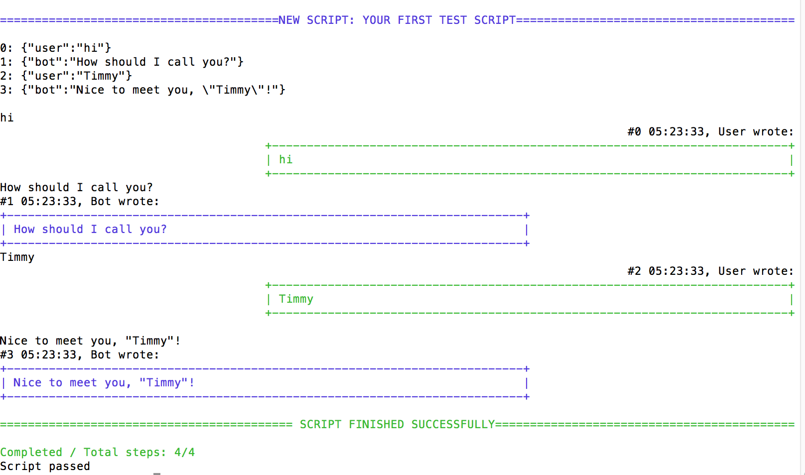 Script output for sample script