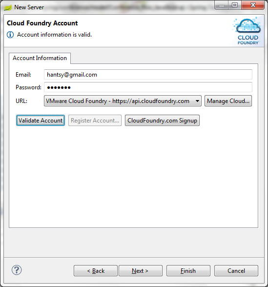 Create a cloudfoudry server instance