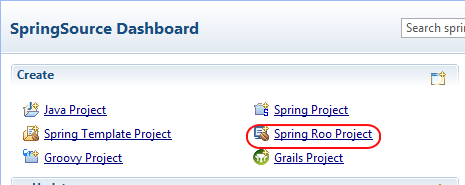 Open Roo project from SpringSource Dashboard