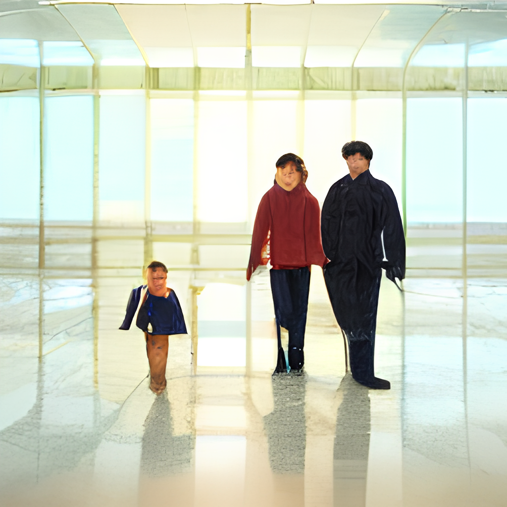An oil painting of a family reunited inside of an airport, digital art
