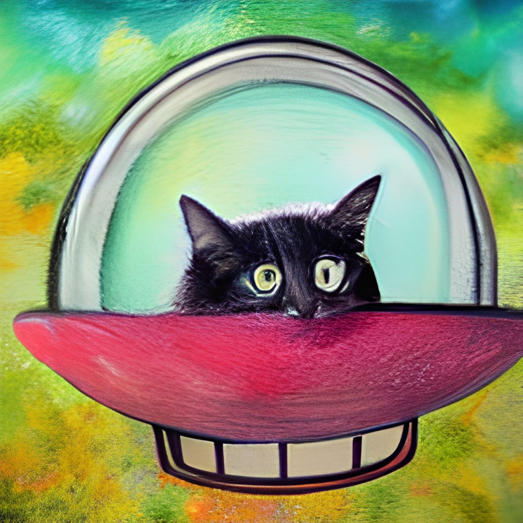 An oil pastel painting of an annoyed cat in a spaceship