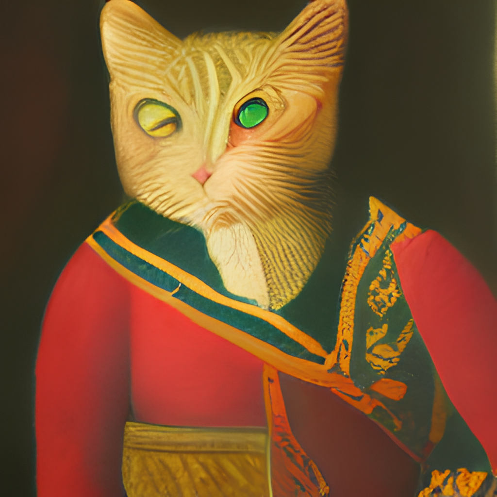 a cubism painting of a cat dressed as French emperor Napoleon