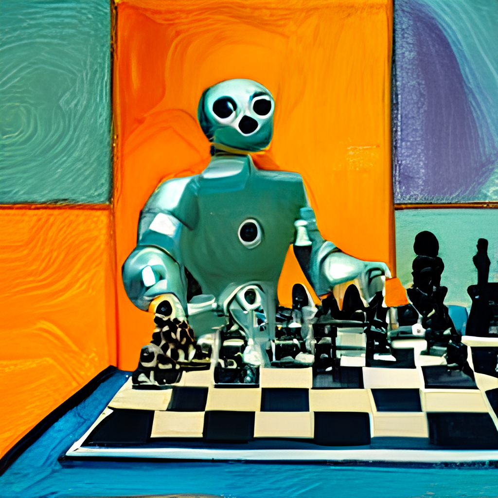 an oil painting of a humanoid robot playing chess in the style of Matisse