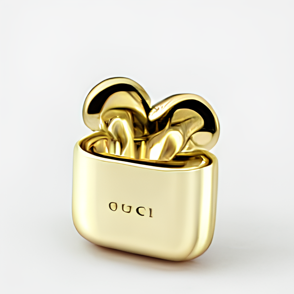 golden gucci airpods realistic photo