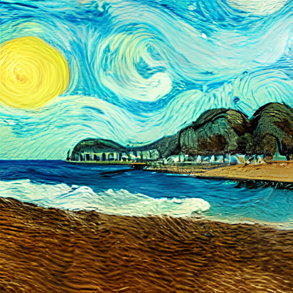 ocean beach front view in Van Gogh style