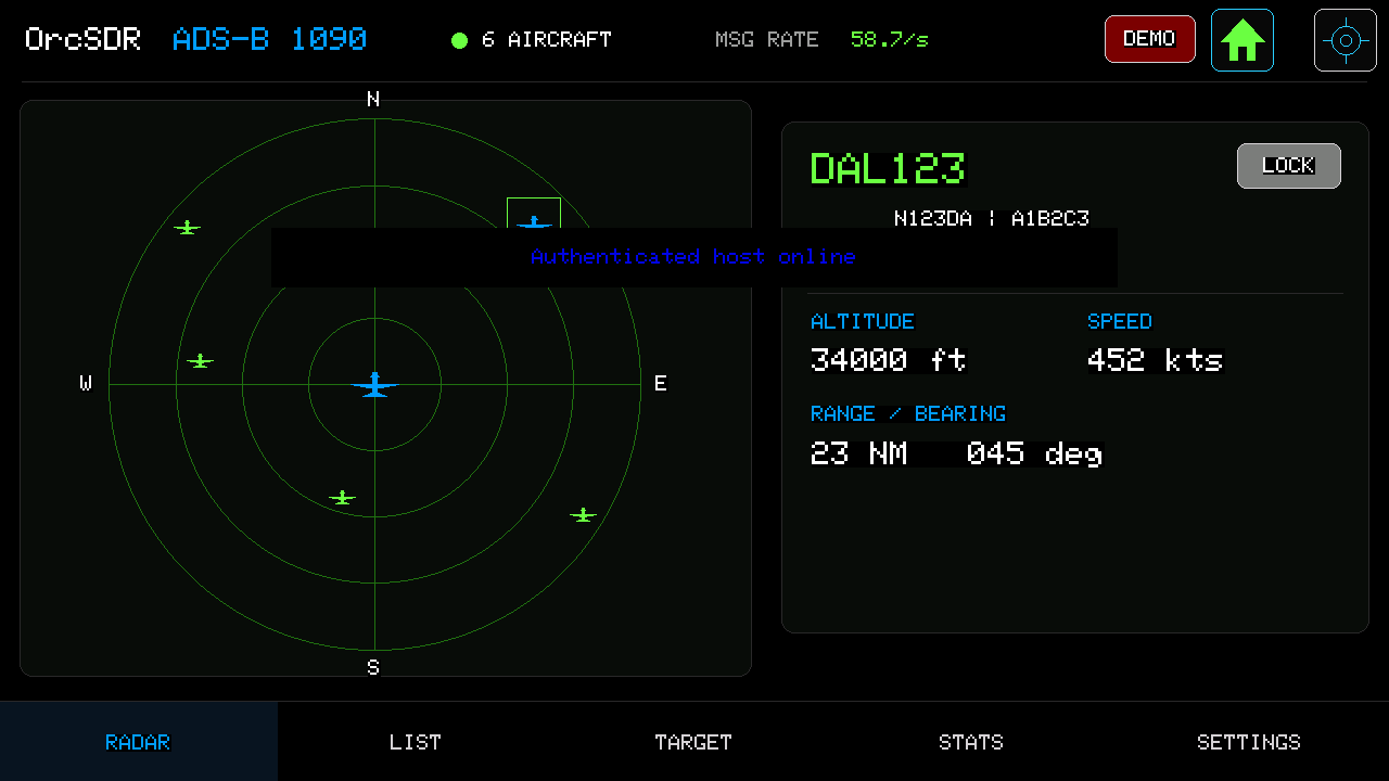 ADS-B radar screen