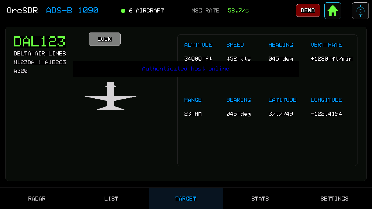 ADS-B target screen