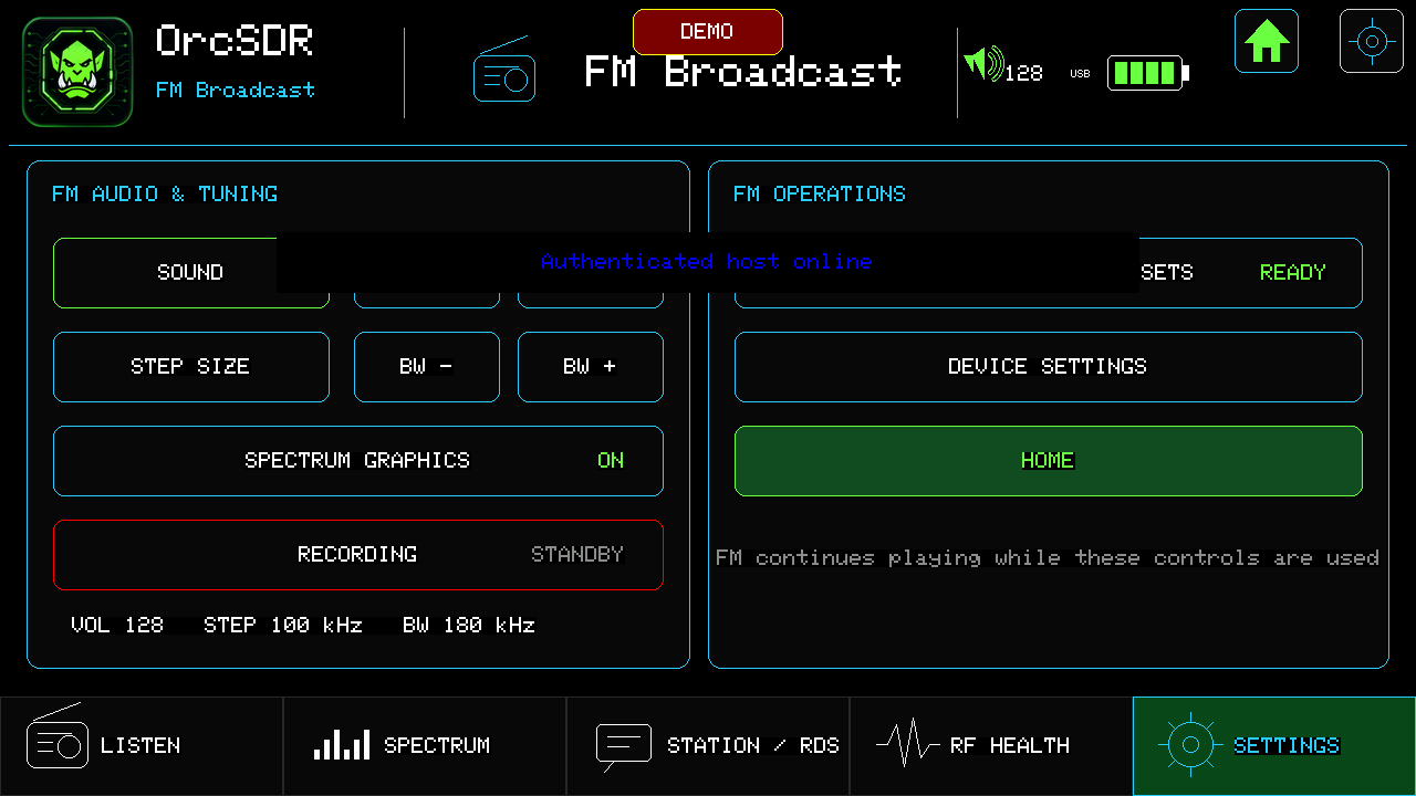 FM settings screen